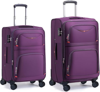 Softside Expandable Luggage with 4 Spinner Wheels, Durable Carry-On Luggage Suicase (Purple, 2-Piece Set 21/25)