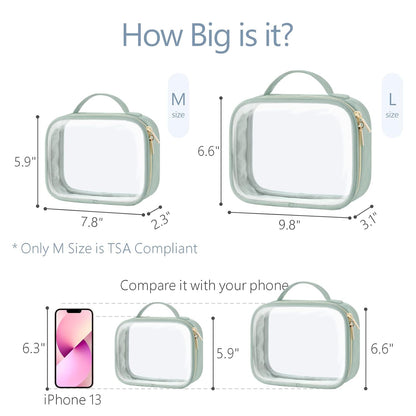 PACKISM TSA Approved Toiletry Bag, 2 Pack Clear Makeup Bags with Handle Large Opening, Clear Toiletry Bag Fit Carry-on Travel Essential, Travel Bags for Toiletries, Laurel Green