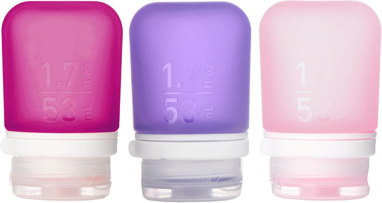 humangear GoToob+ Refillable Silicone Travel Size Bottles with Locking Cap, 3pk Set, Rose/Lilac/Magenta, Small (1.7 fl.oz; 53ml)