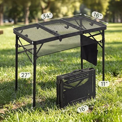 Folding Grill Table, 34 x 16 in Portable Camping Table for Picnic