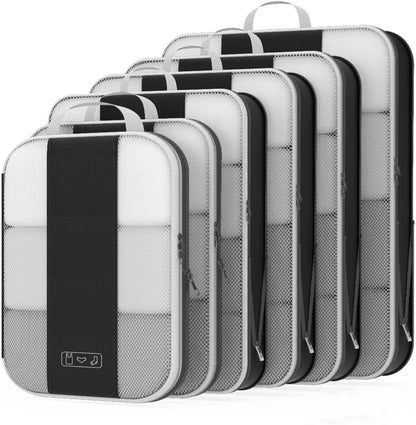 6 Set Compression Packing Cubes for Travel Essentials,Compressible Expandable Packing Cubes for Suitcase,OlarHike Luggage Organizer Bags for Travel,Handy Helper for Organizing Clothes(Black)
