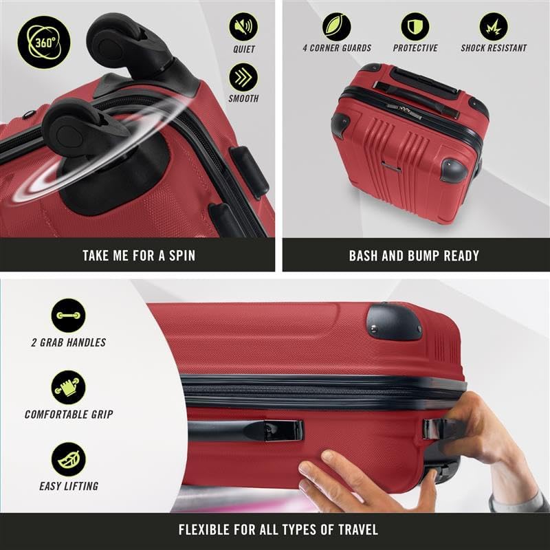 Kenneth Cole REACTION Out of Bounds Lightweight Hardshell 4-Wheel Spinner Luggage, Scarlet Red, 28-Inch Checked