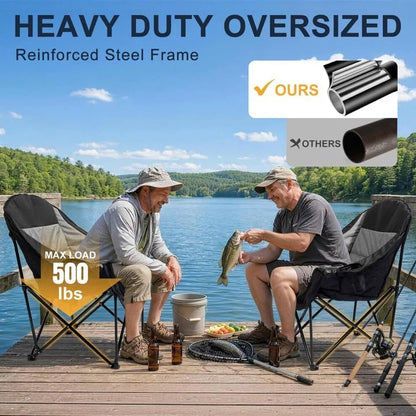 Oversized Camping Chairs 2 Pack, 500 LBS Heavy Duty Folding Chairs, Grey