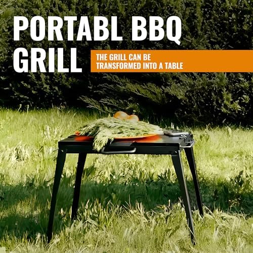 CKG Portable Charcoal Grill Heavy Duty Folding Mangal BBQ Outdoor Grill for Kabab, Shashlyk, Camping Portable Grill for Travel, 6 Skewers (Skewers not included in set) 2 mm Metal Thickness
