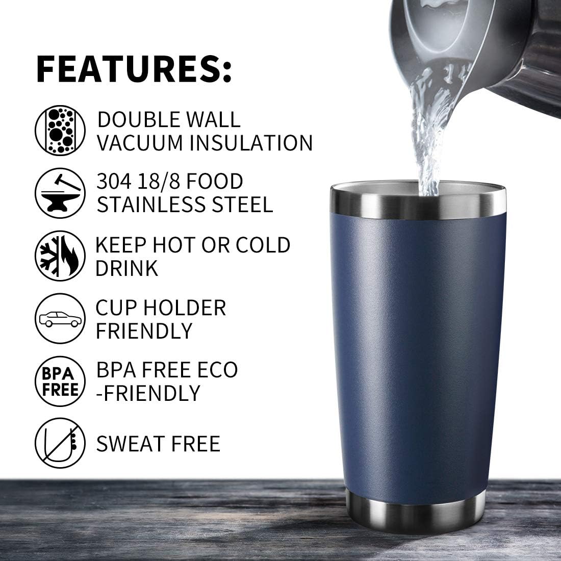 20oz Tumbler Bulk Stainless Steel Vacuum Insulated Tumblers with Lid Double Wall Travel Mug Durable Powder Coated Coffee Cup, Suitable for Ice Drinks and Hot Beverage (Navy 12pack)