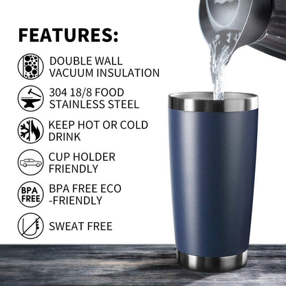 20oz Tumbler Bulk Stainless Steel Vacuum Insulated Tumblers with Lid Double Wall Travel Mug, Durable Powder Coated Coffee Cup, Suitable for Ice Drinks and Hot Beverage (Navy 1pack)