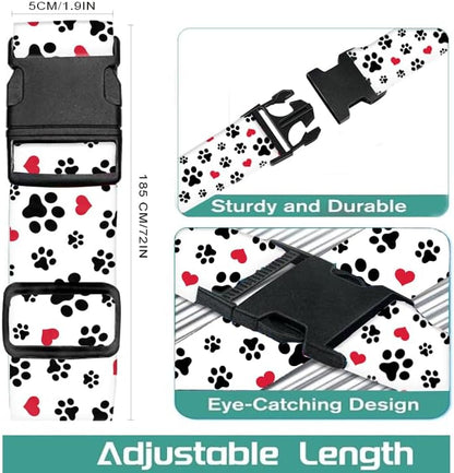 Luggage Straps for Suitcases Travel Belt Accessories, Cute Suitcase Strap, Adjustable Luggage Belt Strap, Heavy Duty with Quick-Release Buckle Luggage Strap Cute Dog Paws