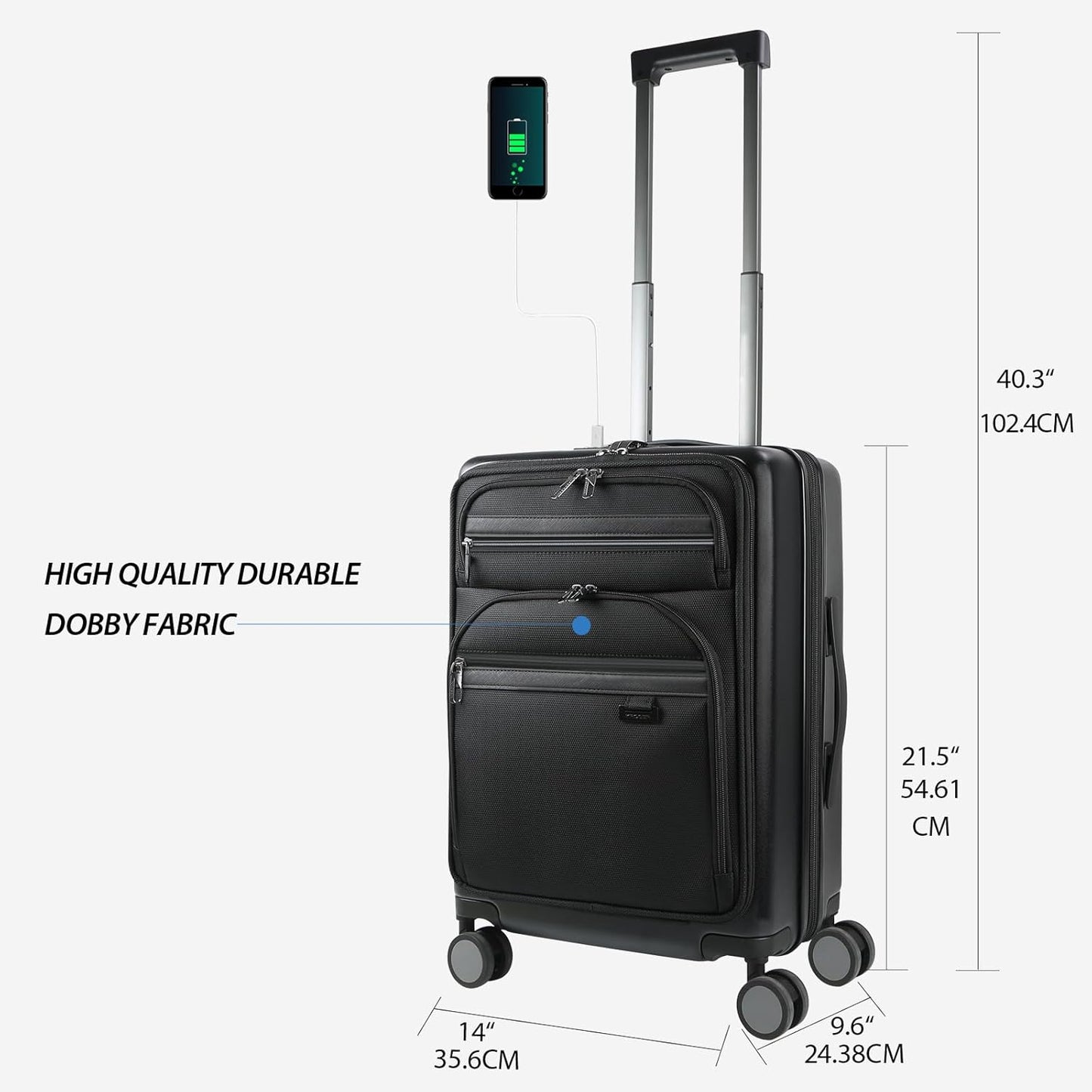 KROSER Hardside Expandable Carry On Luggage 22x14x9 Airline Approved With Front Business Pockets, 20 Inch Suitcases with Wheels, Carry on Suitcase with TSA Lock & USB Port, Black
