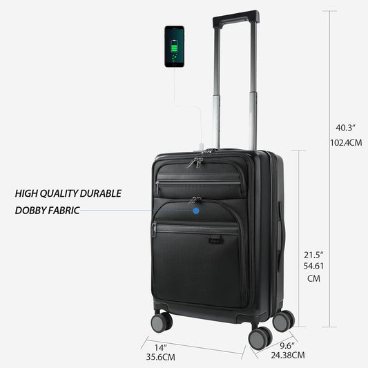 KROSER Hardside Expandable Carry On Luggage 22x14x9 Airline Approved With Front Business Pockets, 20 Inch Suitcases with Wheels, Carry on Suitcase with TSA Lock & USB Port, Black