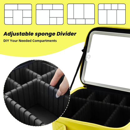 Travel Makeup Bag with LED Mirror and Light Travel Makeup Case Cosmetic Organizer Portable Cosmetic Brush Organizer Bag with Adjustable Dividers for Cosmetics Makeup Brushes Toiletry (Yellow)