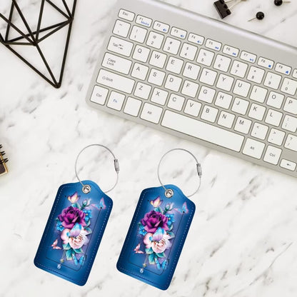 2 Pack Luggage Tag for Suitcase, Cute Unique Leather Bag Tags Identifiers Privacy Cover ID Label with Durable Steel Loop for Women Men Kids Girls Travel, Butterfly