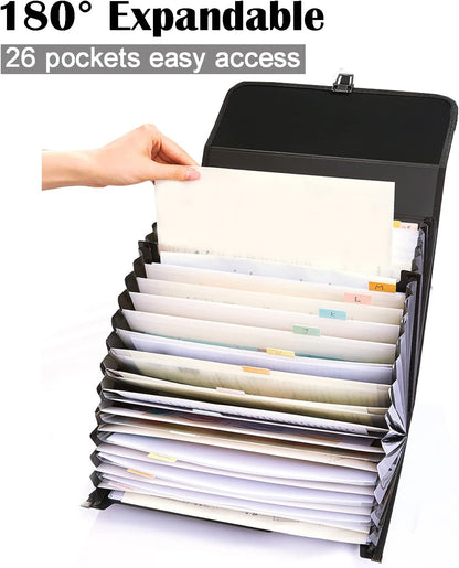 25 Pockets Letter Size/A4 Accordion File Organizer with Handle, TRANBO Expanding File Folder, Expandable Document Paper Organizer for Travel School Office - 1 Pack