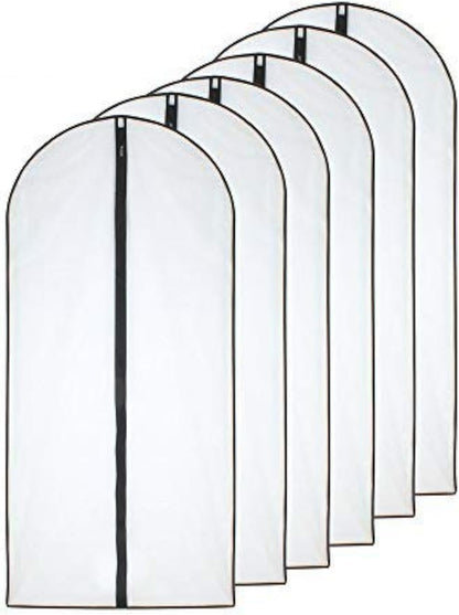 Garment Bag (Set of 6) Plastic Garment Bags with Zipper Hanging Clothes Cover Dress Bag for Suits, Coats Closet (24'' x 40'', Black)