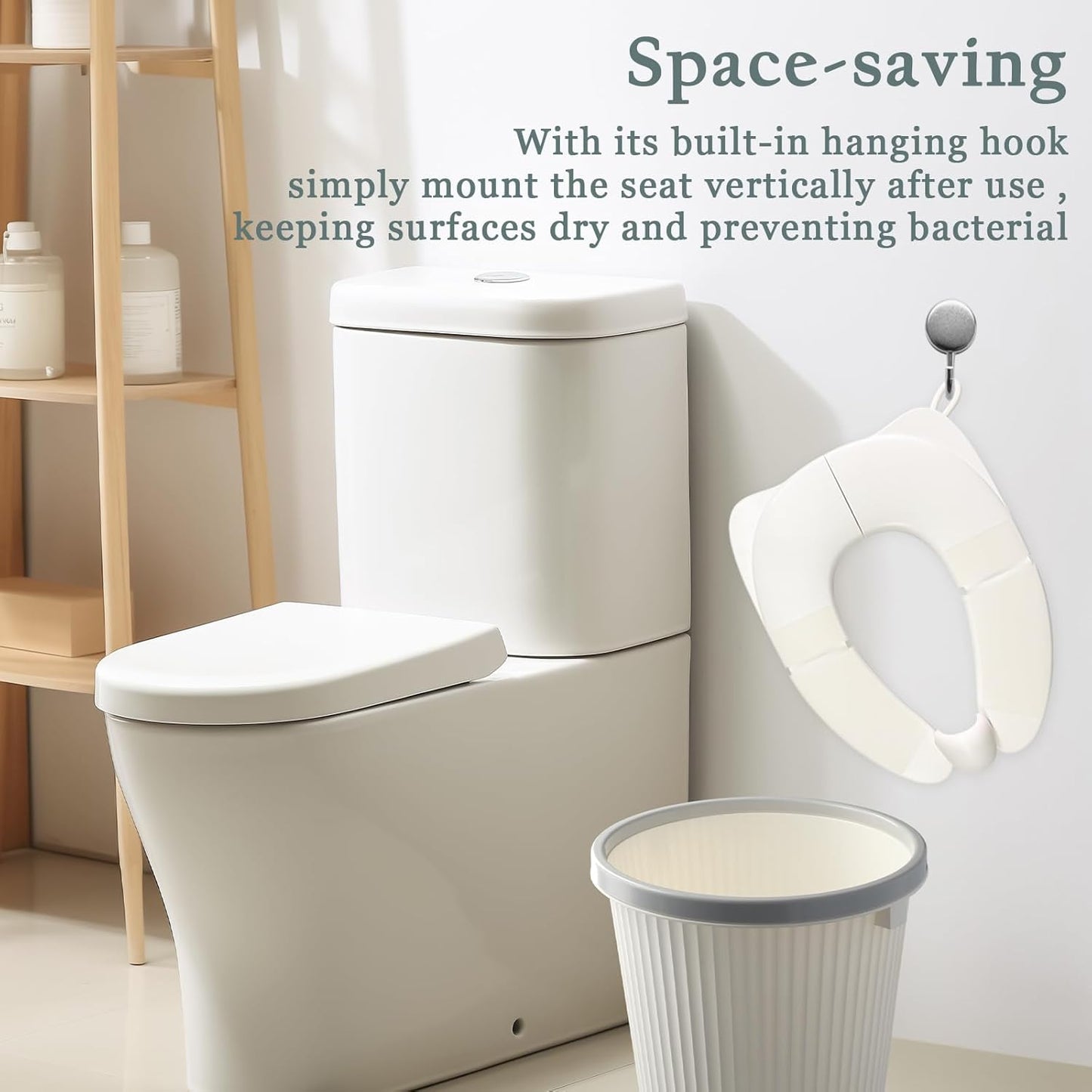 Kids Foldable Toilet Seat with Storage Bag - Training Urine Anti-Slip Toilet Seat Cover with Splash Guard for Children Toddlers, Portable & Travel-Friendly Easy Clean Universal Fit-White