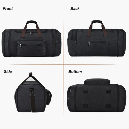 Felipe Varela 60L Duffle Bag for Men, Large Canvas Expandable Duffle Bag for Travel, Mens Carry on Luggage Weekender Gym Overnight Duffel Bags for Traveling, Black