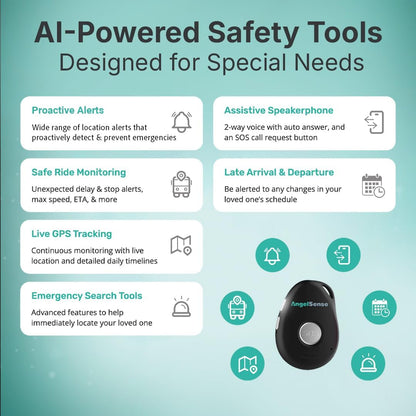 AngelSense Personal GPS Tracker for Kids, Teen, Autism, Special Needs, Elderly, Dementia - 2-Way Auto-Answer Speakerphone & SOS Button - School Bus Tracking - Subscription Required