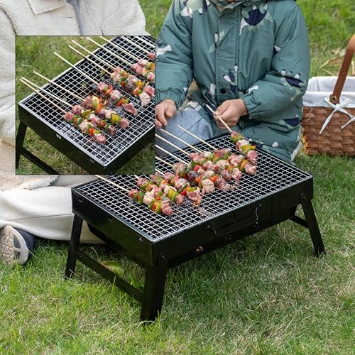 Gardenised Portable Charcoal Grill Foldable Stainless Steel BBQ for Camping Backyard Tailgating Hiking Picnic Travel Beach Parties Garden Gatherings Poolside Cooking Skewers & Outdoor Barbecues, Small