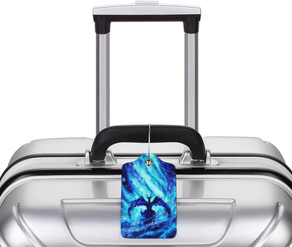 Set of 2 Dragon Luggage Tags for Suitcases Travel, Cool Blue Bag Tags for Luggage Backpack with Privacy Cover Id Label, Stainless Steel Loop and Address Card