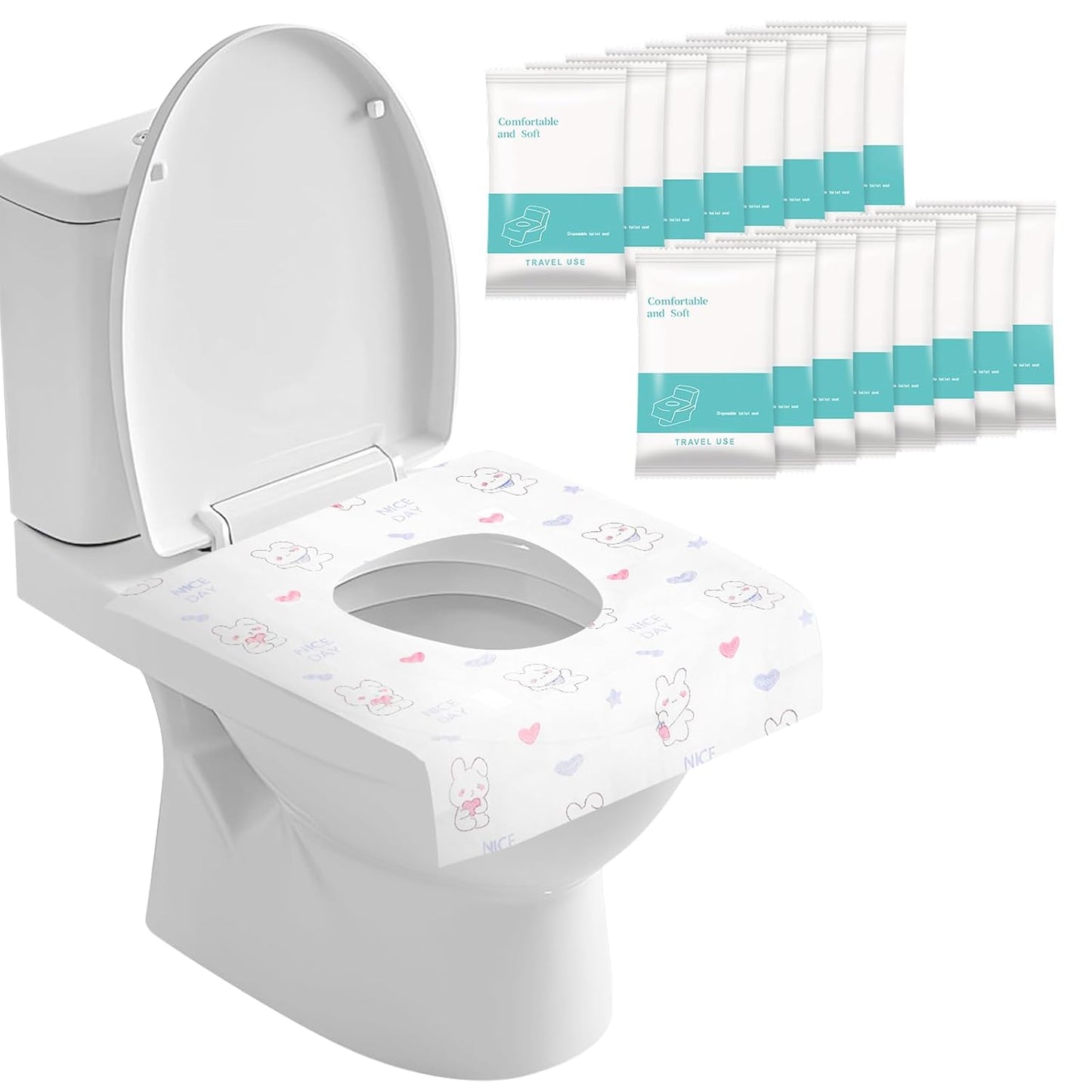 50 Packs Toddler Toilet Seat Covers Disposable, Disposable Toilet Seat Covers for Travel Waterproof Non-Woven, Travel Essentials for Kids Toddlers Potty Training (Individual Package)