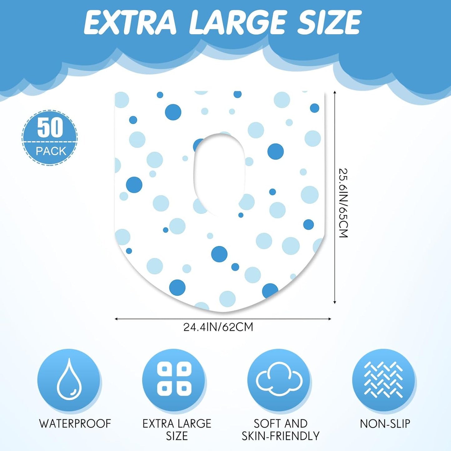 50 Packs Disposable Toilet Seat Covers Extra Large Individually Wrapped for Kids and Adults, Portable Non Slip Waterproof Potty Seat Covers for Toddlers Potty Training, Travel (Dot)