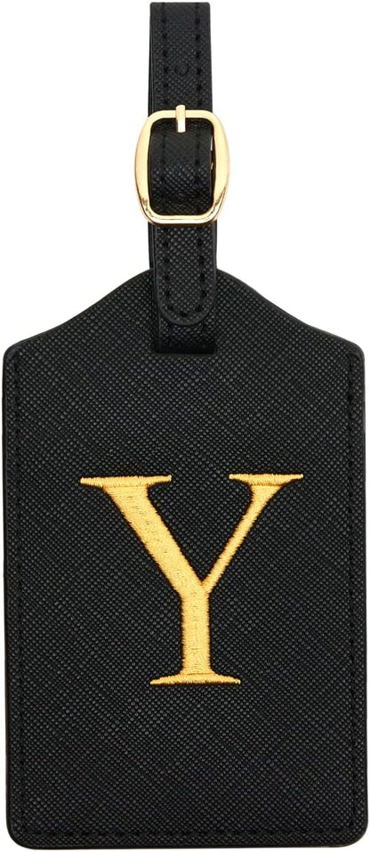 Luggage Tag PU Leather for Suitcase Baggage Handbag Travel Bag Label Suitcase Tag w. Name Card & Privacy Cover (Y)