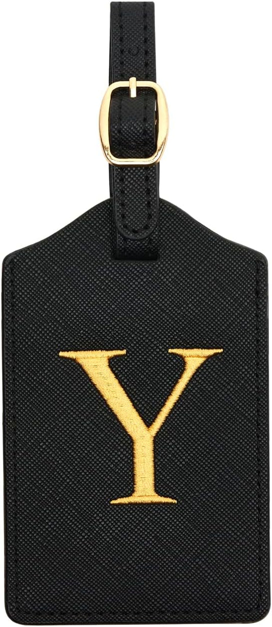 Luggage Tag PU Leather for Suitcase Baggage Handbag Travel Bag Label Suitcase Tag w. Name Card & Privacy Cover (Y)