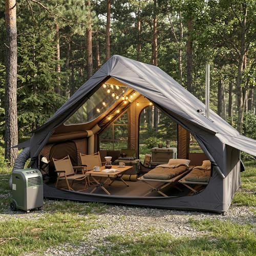 Inflatable Camping Tent with Electric Air Pump - 420D Heavy Duty Oxford - 5 Min Auto-Inflation - Panoramic Stargazing Skylight - 4 Season Luxury Glamping Cabin, 4-10 Person Multiple Sizes