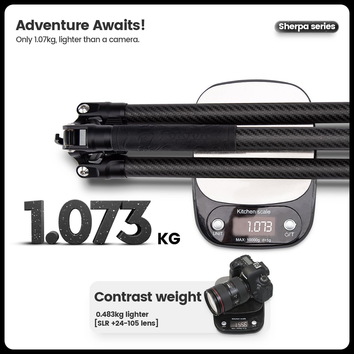 Fotopro 60" Carbon Fiber Tripod, Compact Lightweight Travel Tripod for DSLR Camera, Camera Tripod with Ballhead Quick Release Plate Carry Bag, with Detachable Monopod, Max Load 17.63lb