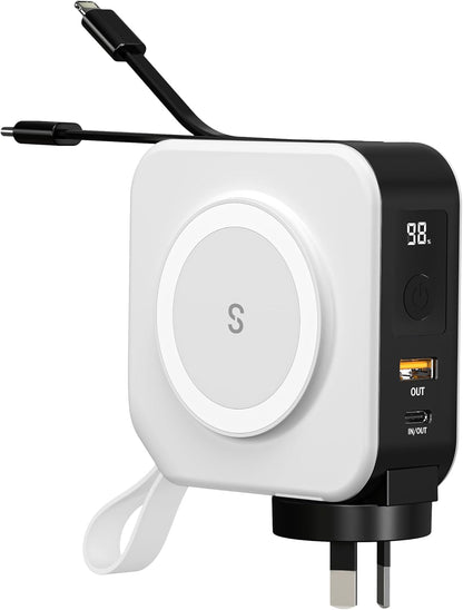 PowerPack Universal - 5 in 1 MagSafe Compatible Charger | Universal Adaptors | Power Bank | Included Adaptor Plug (Crisp White)