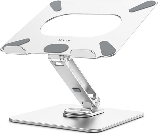 BESIGN LSX7 Laptop Stand with 360 Rotating Base, Ergonomic Adjustable Notebook Riser Holder Compatible with Air, Pro, Dell, HP, Lenovo More 10-15.6" Laptops (Silver)