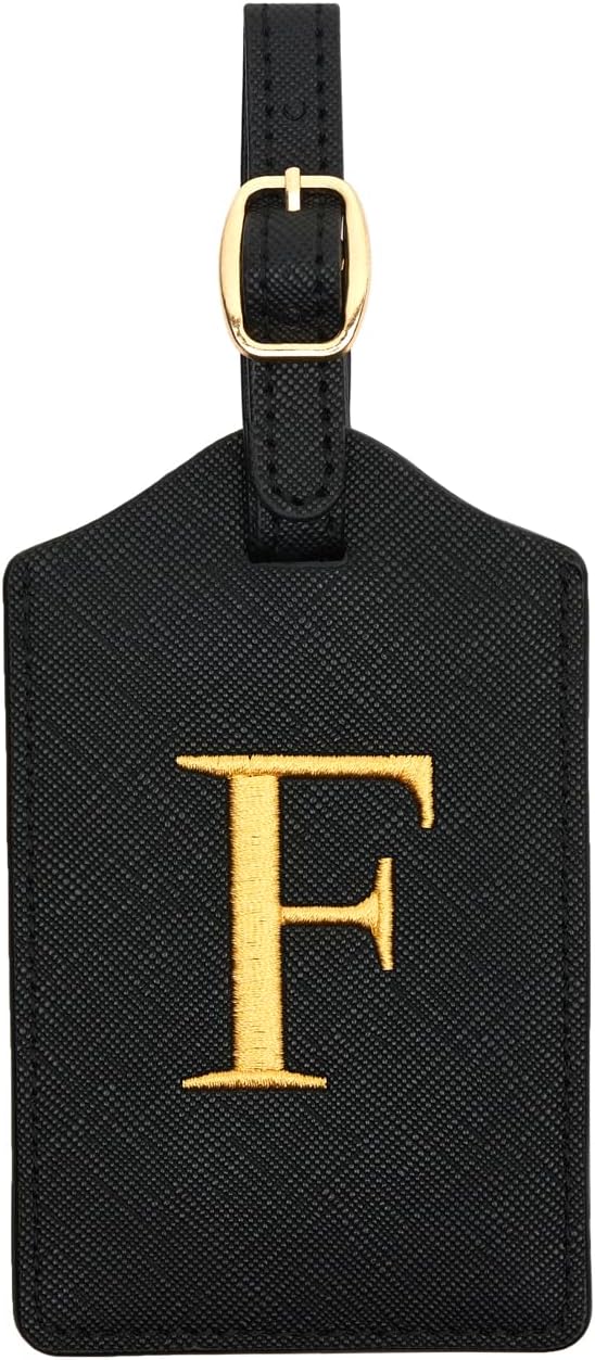 Luggage Tag PU Leather for Suitcase Baggage Handbag Travel Bag Label Suitcase Tag Label Tag w. Name Card & Privacy Cover (F)