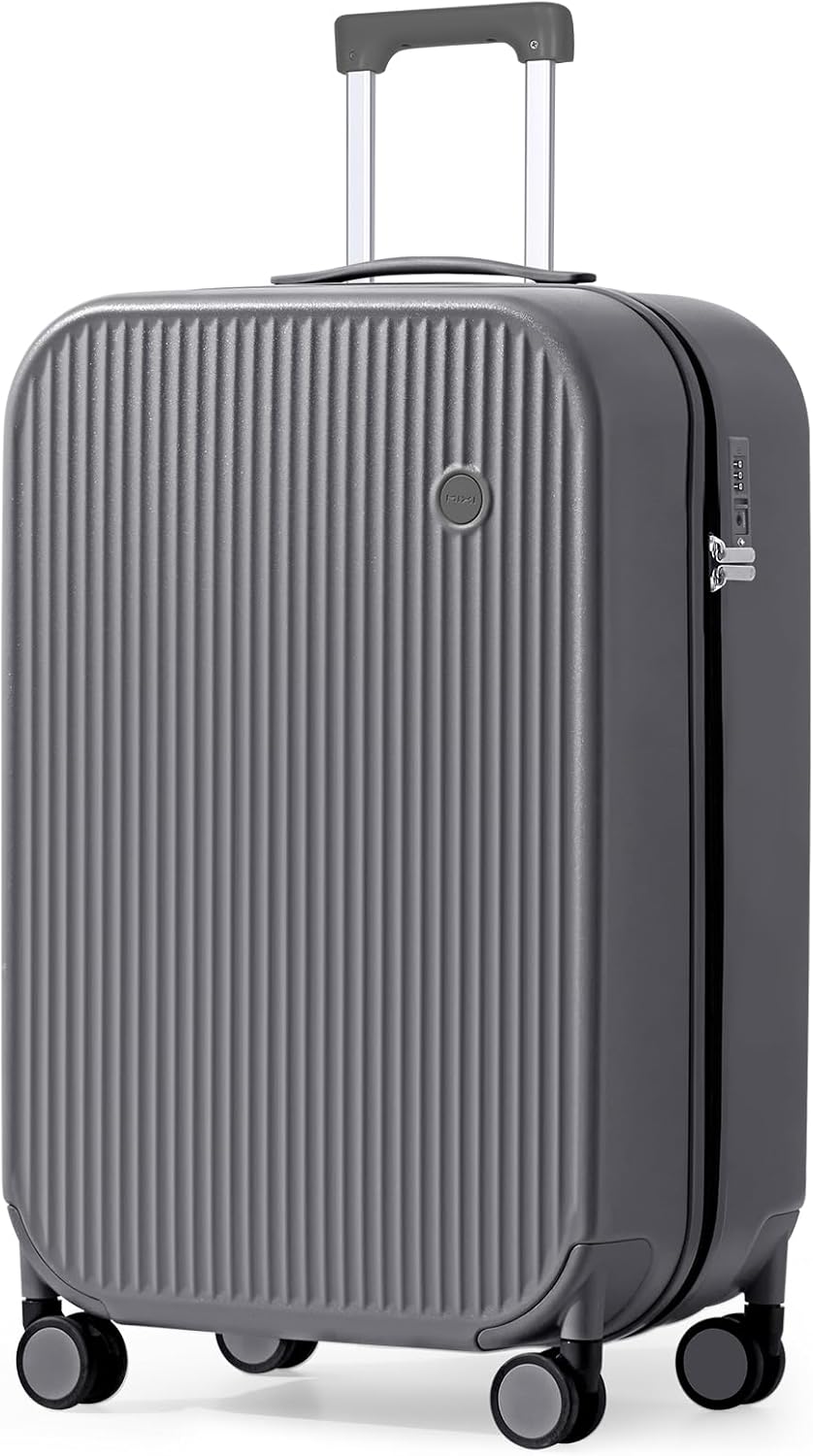 mixi 24 Inch Checked Luggage PC Hardshell Suitcases with Wheels for Travel Woman Men, Rock Gray
