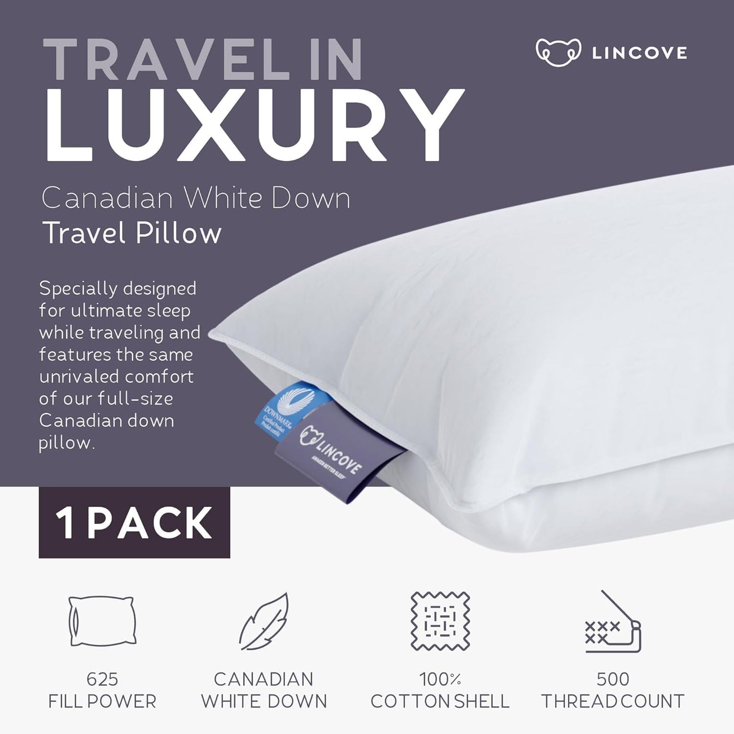 Lincove Microgel Travel Pillow - Global Recycled Standard Certified - Plush and Cozy Luxury Pillow to Support Head, Neck, While Sleeping on Airplanes, Cars, Hotels & Home - 12"x16"