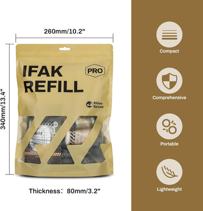 RHINO RESCUE IFAK Refill Kit 17Pcs with CAT Gen-7 Tourniquet, Emergency Tactical First Aid Kit Medical Supplies, IFAK Trauma Kit Combat Pack for Trauma Wound Care, Gunshot, Survival, Car & Camping