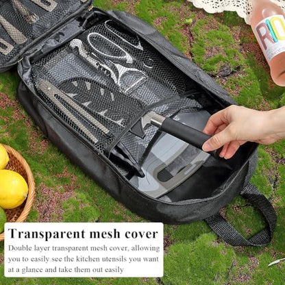 Camping Essentials, Evanda Camping Cooking Utensils, Travel Essentials, Portable Camping Kitchen Utensil Set for Travel, Picnics, RVs, Camping, BBQs, Parties