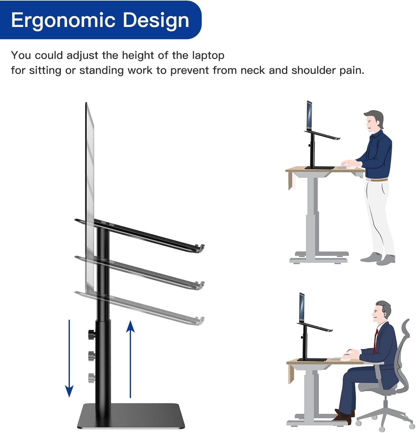 BESIGN LSX6 Computer Holder Stand, Ergonomic Adjustable Notebook Riser for Standing Work, Compatible with Air, Pro, Dell, HP, Lenovo More 10-14" Laptops, Black