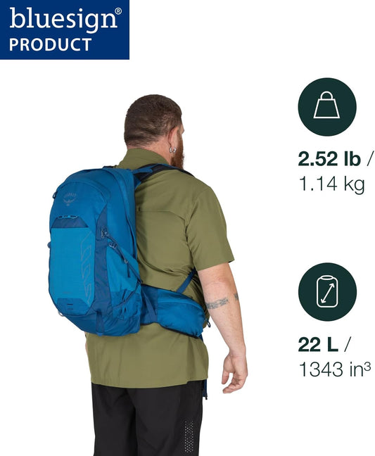 Osprey Talon 22L Men's Lightweight Hiking Backpack with Hipbelt, Black/Coal Grey, Extended Fit