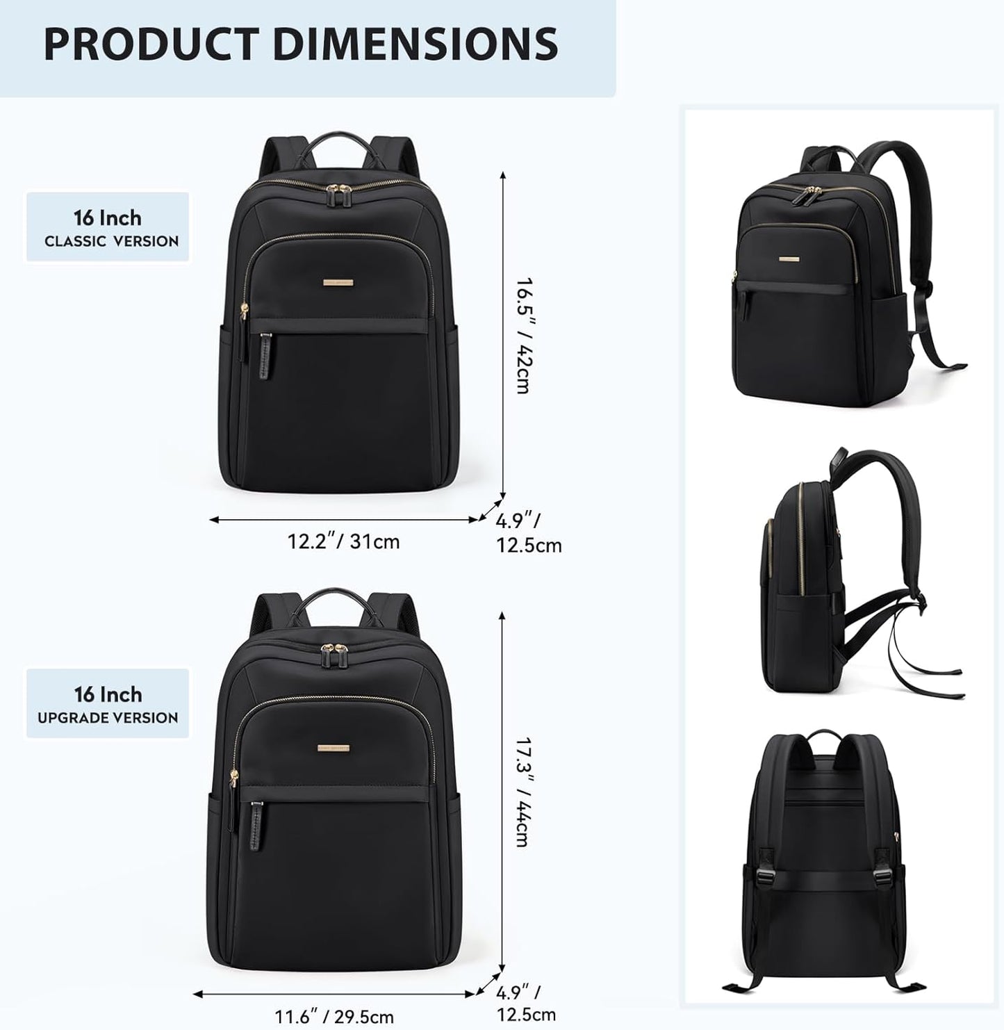 Hiking Travel Backpack for Women Casual Business Weekender Multilayer Laptop Bag,16 Inch,Black