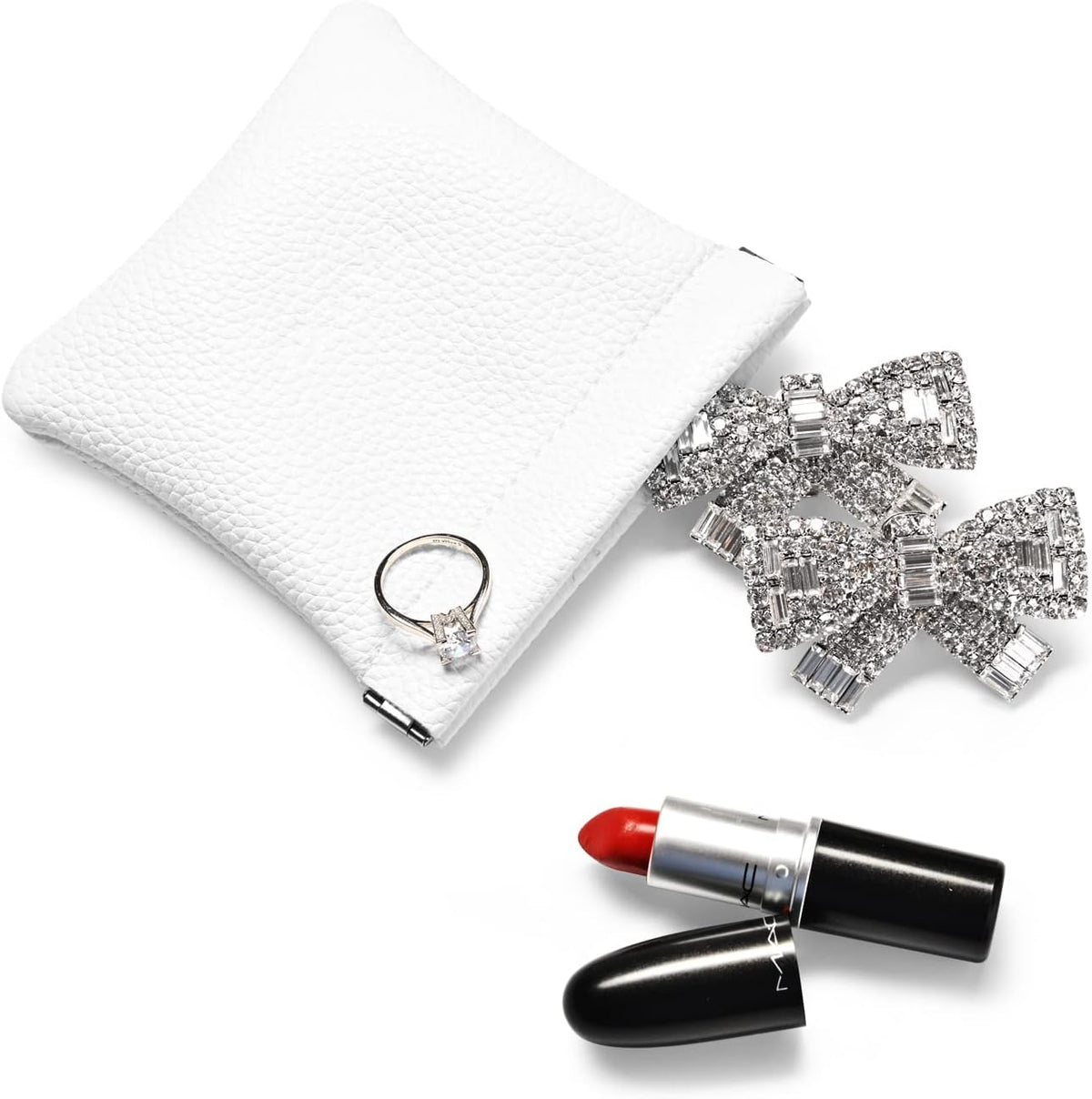 PU Leather Jewelry Travel Bag Leather Jewelry Pouch Christmas,Wedding Party Favor Gift Bag (L, White)