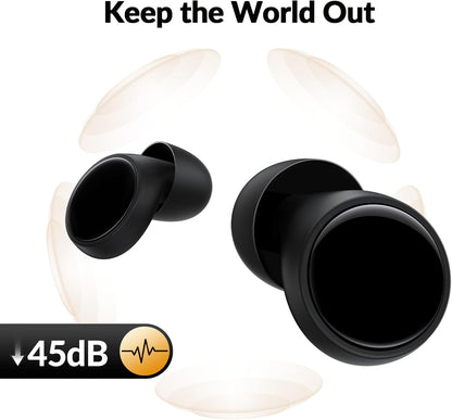 Ear Plugs for Sleeping 45dB Noise Cancelling Ear Plugs for Concerts, Focus, Travel, Work Silicone Hearing Protection Earplugs with 8 Ear Tips Reusable Noise Reduction Ear Plug with Storage Case Black