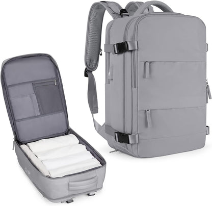 Coowoz Large Travel Backpack For Women Men, Flight Approved, Waterproof Outdoor Sports Rucksack, Casual Daypack, Fit 15.6 Inch Laptop Shoes, Grey