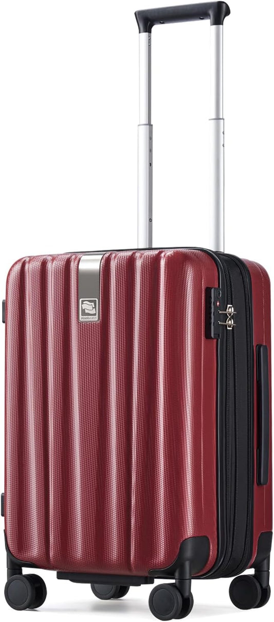 Hanke 20 Inch Expandable Carry on Luggage 22x14x9 Airline Approved Lightweight PC Hard Shell Suitcases with Wheels Tsa Luggage Rolling Suitcase Travel Luggage Bag for Weekender(Burgundy)