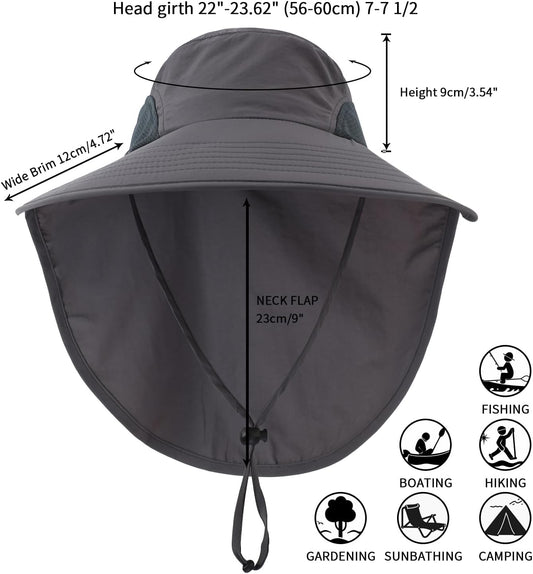 Home Prefer Outdoor UPF50+ Sun Hat Wide Brim Mesh Fishing Hat with Neck Flap