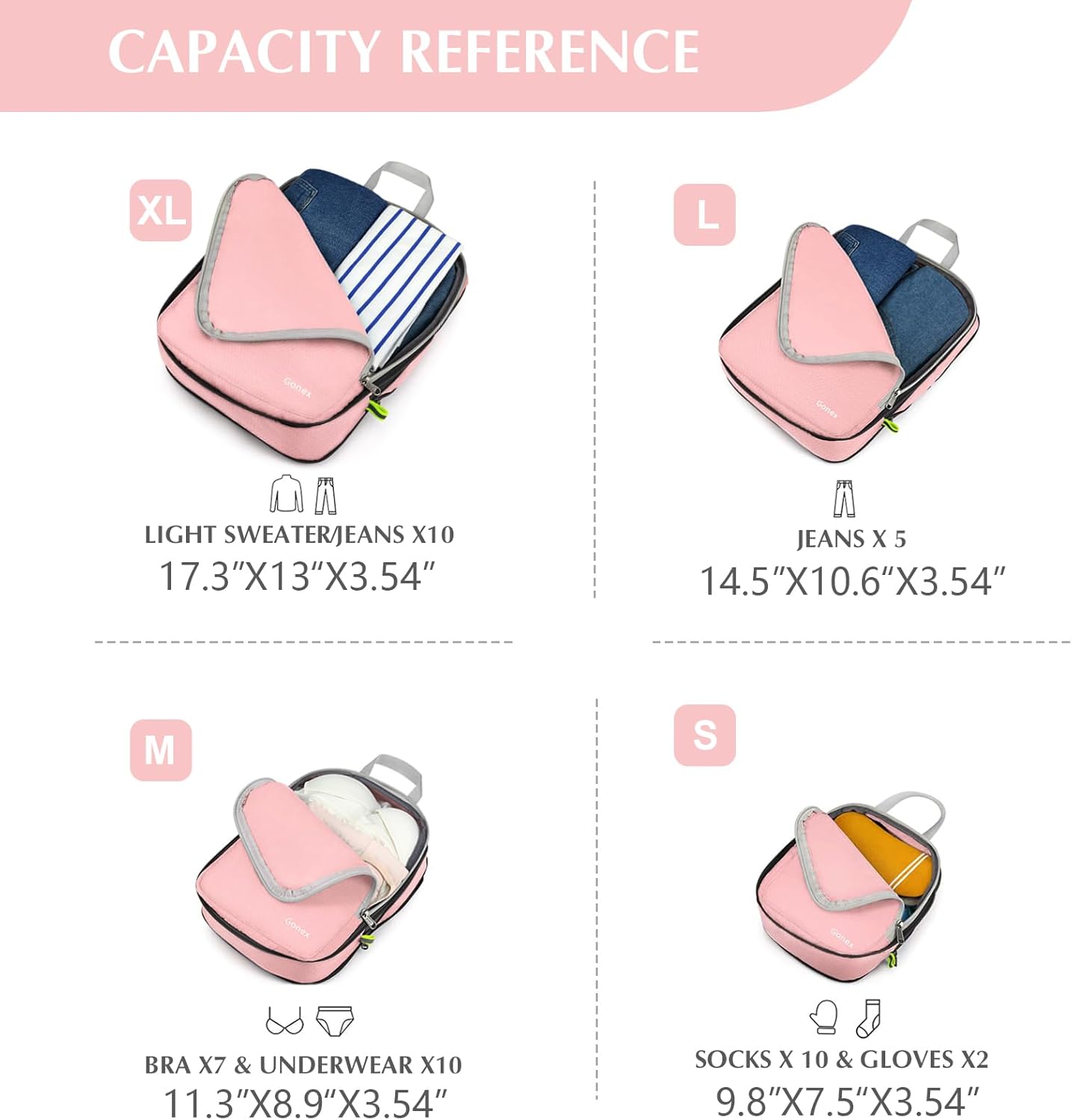 Gonex Compression Packing Cubes, 3pcs/4pcs Expandable Storage Travel Luggage Bags Organizers