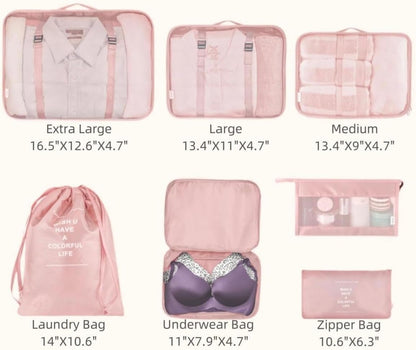 9 Set Packing Cubes for Suitcases, Aydicon Travel Luggage Packing Organizers with Laundry, Toiletry Bag, Compression Storage Shoe Bag, Toothbrush Case, Travel Essentials (Pink)