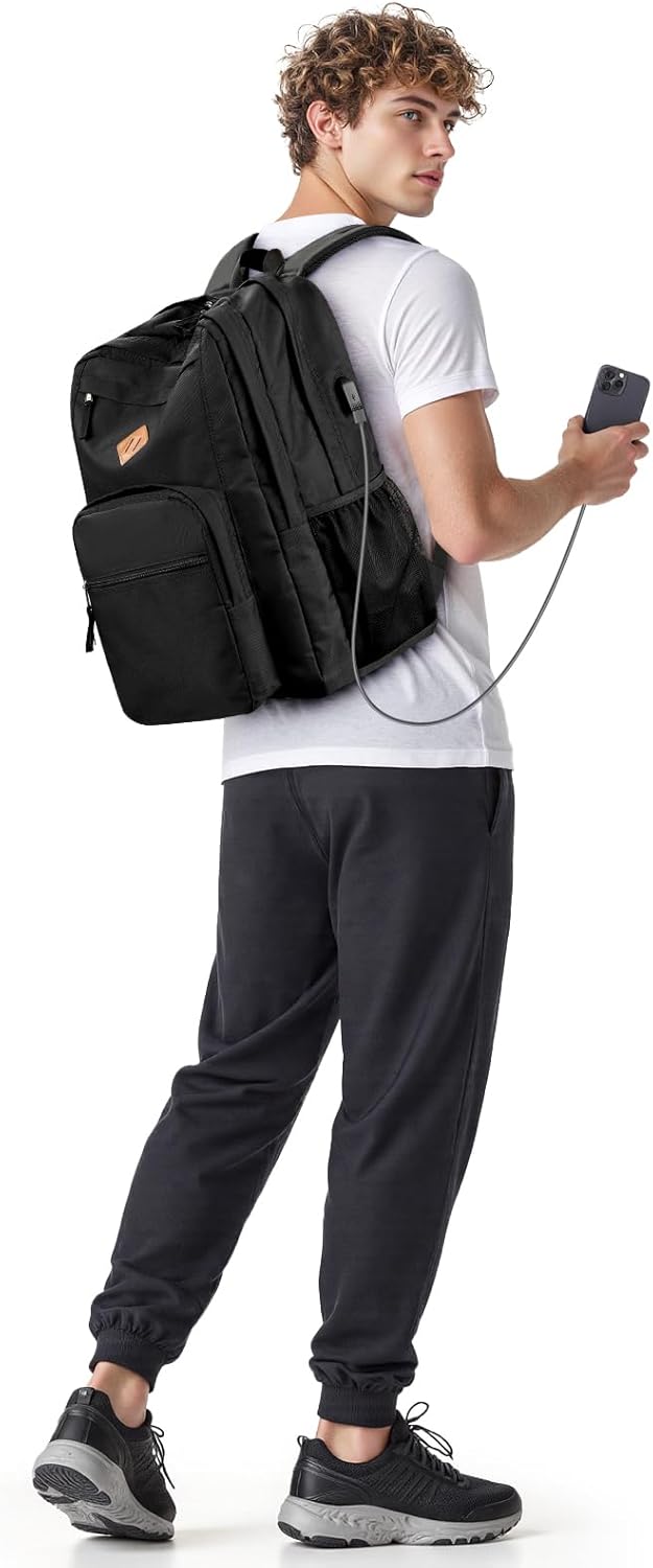 ZORFIN 36L Black Backpack for College, and Travel: Water Resistant Bookbag