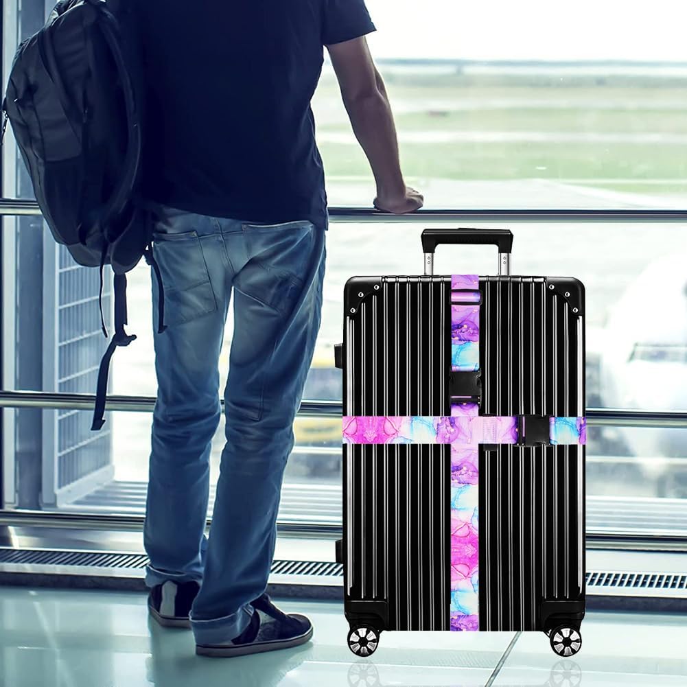 Luggage Straps for Suitcases TSA Approved-2 Pack Bright Personalized Luggage Belt Strap for Suitcase/Carry On Bag Luggage Accessories for Travel (Blue Marble)