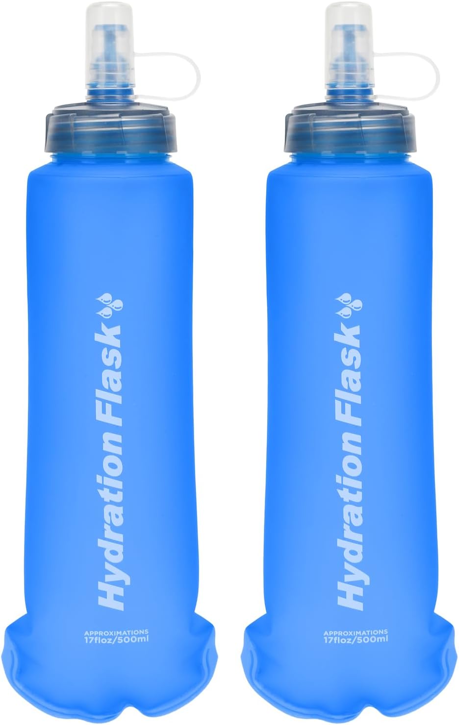 TRIWONDER TPU Collapsible Flask BPA-Free Soft Folding Water Bottles for Hydration Pack - Ideal for Running Hiking Cycling Climbing (500ml/16.9oz - Blue - Pack of 2)