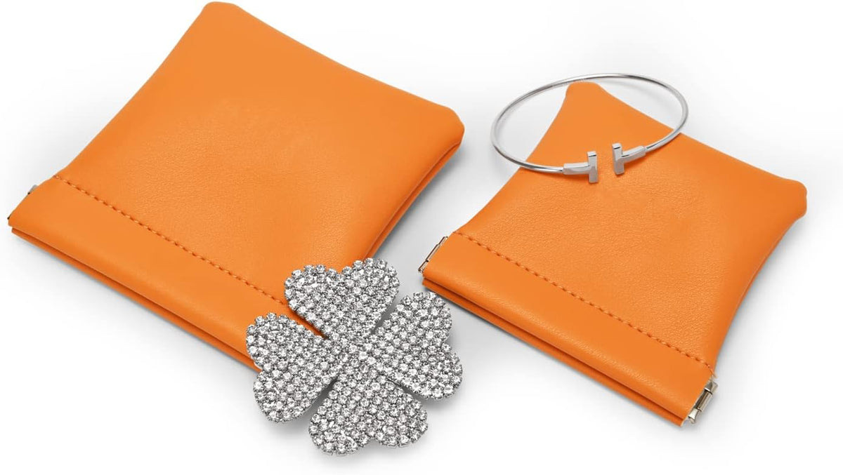 PU Leather Jewelry Travel Bag Leather Jewelry Pouch Christmas,Wedding Party Favor Gift Bag (S, Orange)