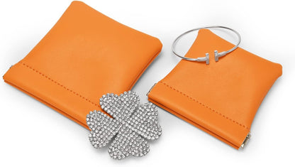 PU Leather Jewelry Travel Bag Leather Jewelry Pouch Christmas,Wedding Party Favor Gift Bag (S, Orange)